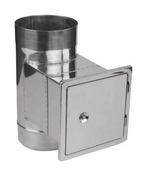 Dvířkový díl Ø250 mm nerez s dvířky 140×140 mm | tloušťka 1,0 mm